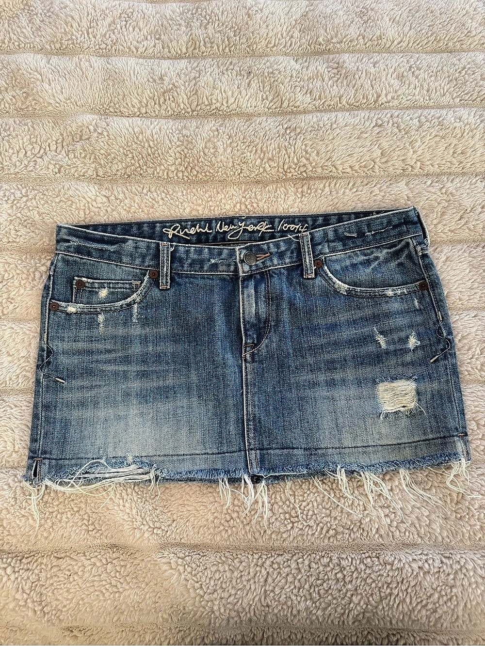 Women's Distressed Denim Jean Skirt in Blue